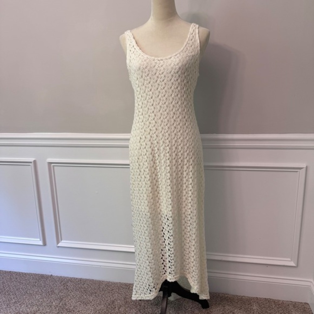 Y2K Cream‎ Crochet Cottagecore Maxi Earthy Boho Sleeveless Scoop Neck L